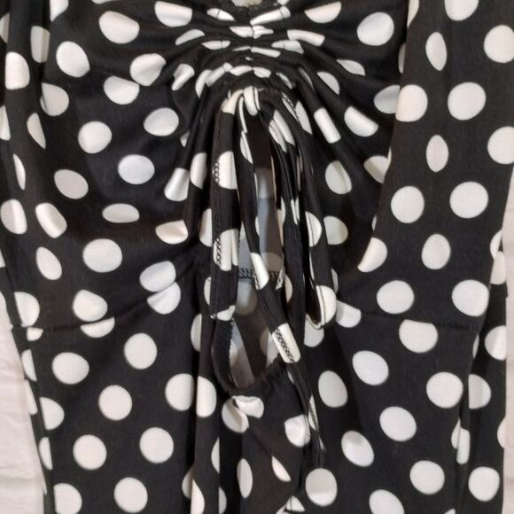 A Vero Moda Women's Black White Polka Dot Ruched Cut Out Tie Mini Dress NWT S - Picture 7 of 13